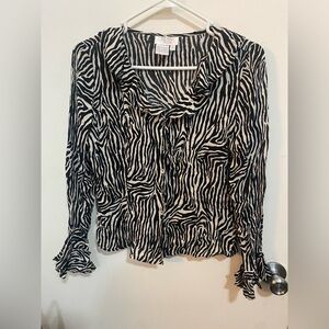 100% Silk Zebra Print Women's Blouse